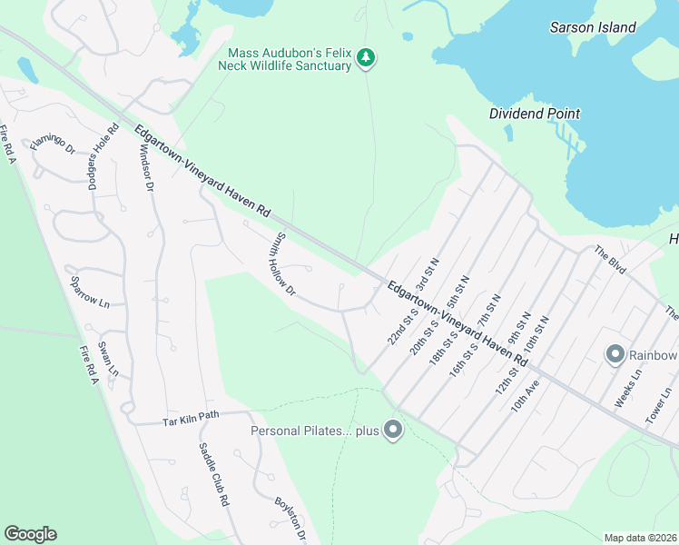 map of restaurants, bars, coffee shops, grocery stores, and more near 6 Laura's Way in Edgartown