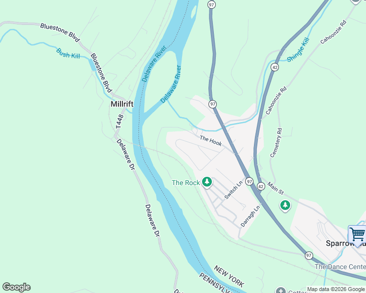 map of restaurants, bars, coffee shops, grocery stores, and more near 35 Delaware Drive in Sparrow Bush