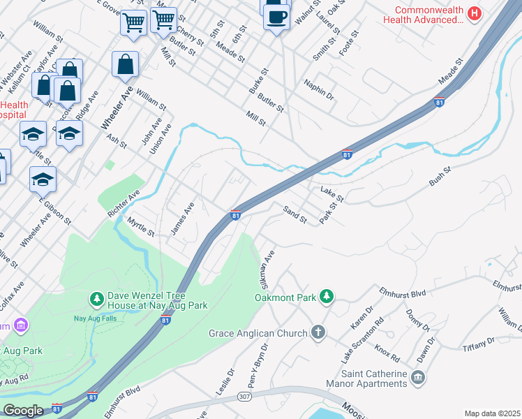 map of restaurants, bars, coffee shops, grocery stores, and more near 960 Matthew Avenue in Scranton