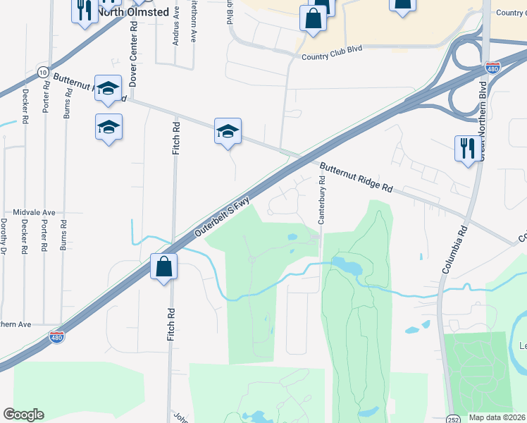 map of restaurants, bars, coffee shops, grocery stores, and more near 371 Vista Circle in North Olmsted
