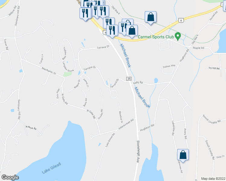 map of restaurants, bars, coffee shops, grocery stores, and more near Egrets Landing in Carmel Hamlet
