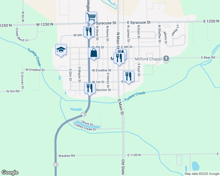 map of restaurants, bars, coffee shops, grocery stores, and more near 403 Old State Road in Milford
