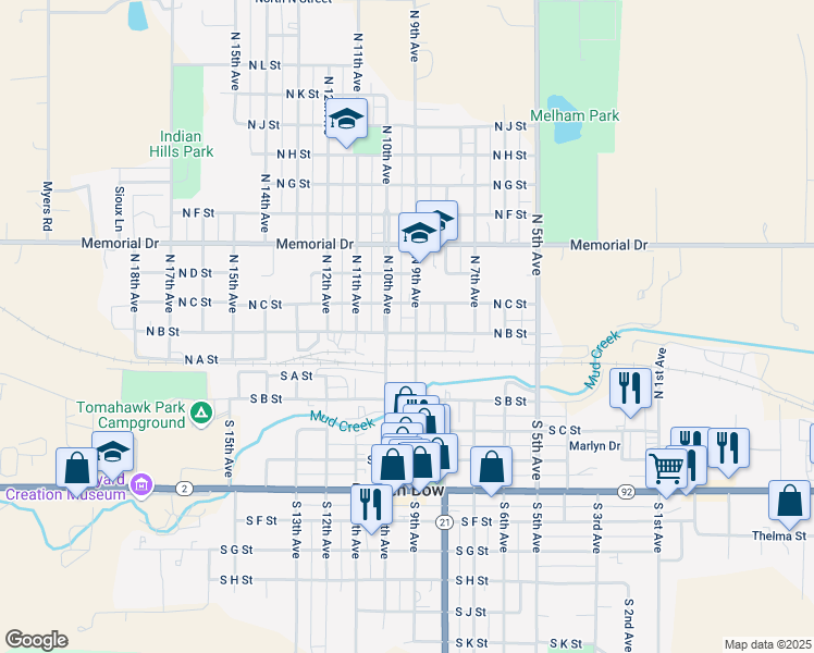 map of restaurants, bars, coffee shops, grocery stores, and more near 152-198 North 9th Avenue in Broken Bow