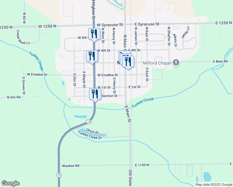 map of restaurants, bars, coffee shops, grocery stores, and more near 403 Old State Road in Milford