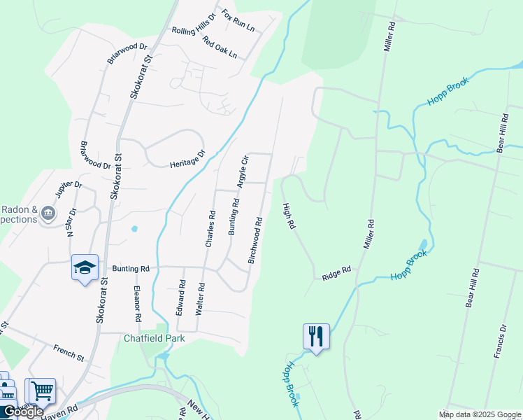 map of restaurants, bars, coffee shops, grocery stores, and more near 31 Birchwood Road in Seymour