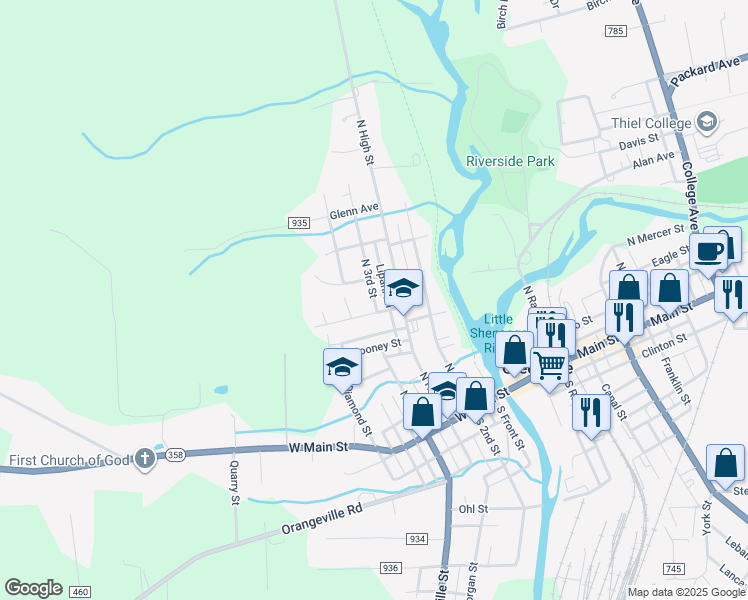 map of restaurants, bars, coffee shops, grocery stores, and more near 12 Orchard Avenue in Greenville