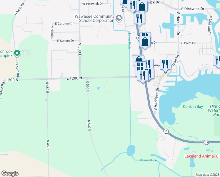 map of restaurants, bars, coffee shops, grocery stores, and more near 11829 North Acorn Drive in Syracuse