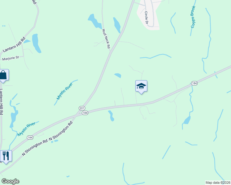 map of restaurants, bars, coffee shops, grocery stores, and more near 11 Dunns Court in Stonington