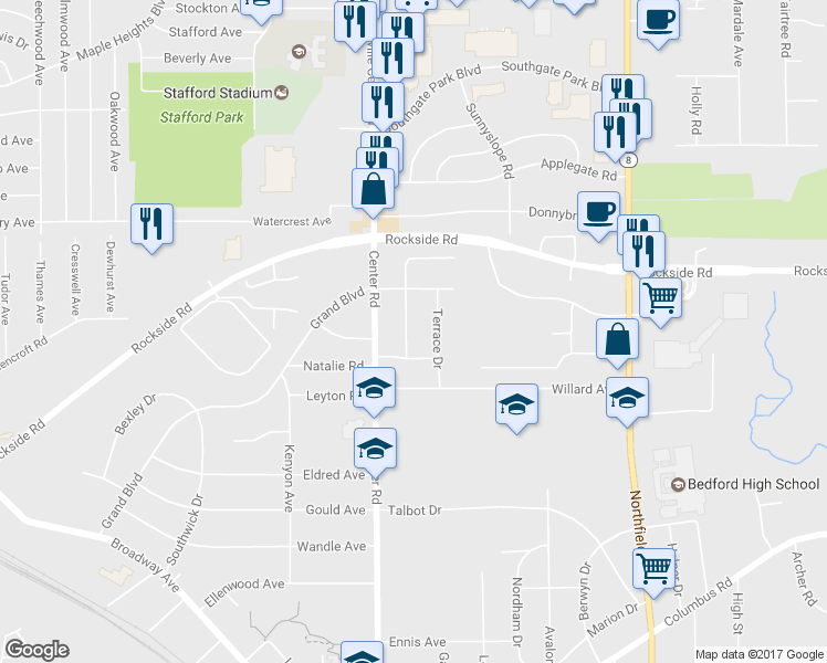 map of restaurants, bars, coffee shops, grocery stores, and more near 458 Westview Road in Bedford