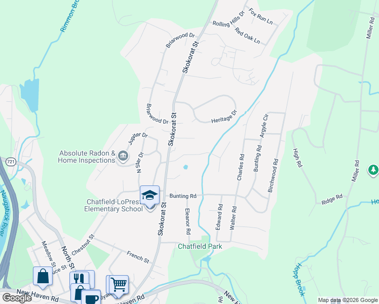 map of restaurants, bars, coffee shops, grocery stores, and more near Stony Creek Lane in Seymour