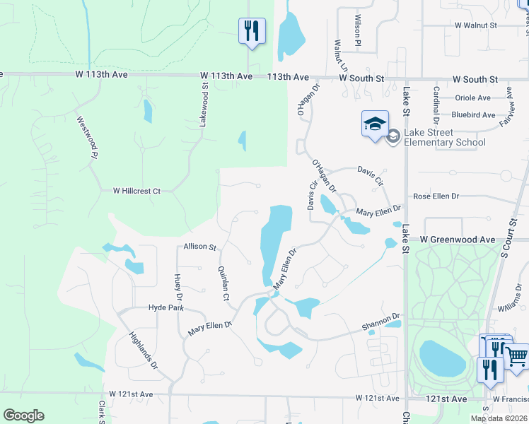 map of restaurants, bars, coffee shops, grocery stores, and more near 651 Quinlan Court in Crown Point