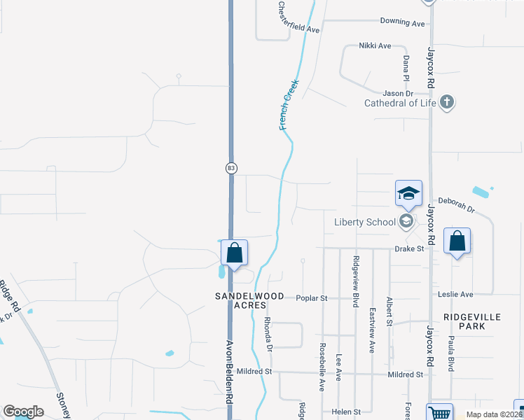 map of restaurants, bars, coffee shops, grocery stores, and more near 5685 Center Ridge Road in North Ridgeville