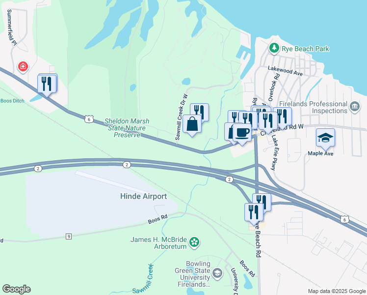 map of restaurants, bars, coffee shops, grocery stores, and more near 14 Sawmill Creek Drive West in Huron