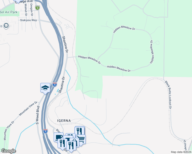 map of restaurants, bars, coffee shops, grocery stores, and more near 1324 Alves Road in Weed