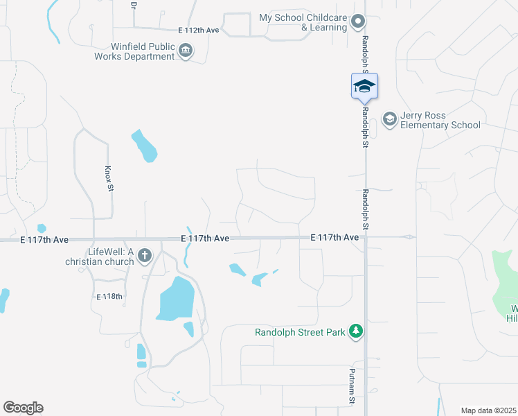 map of restaurants, bars, coffee shops, grocery stores, and more near 7500 East 117th Avenue in Crown Point