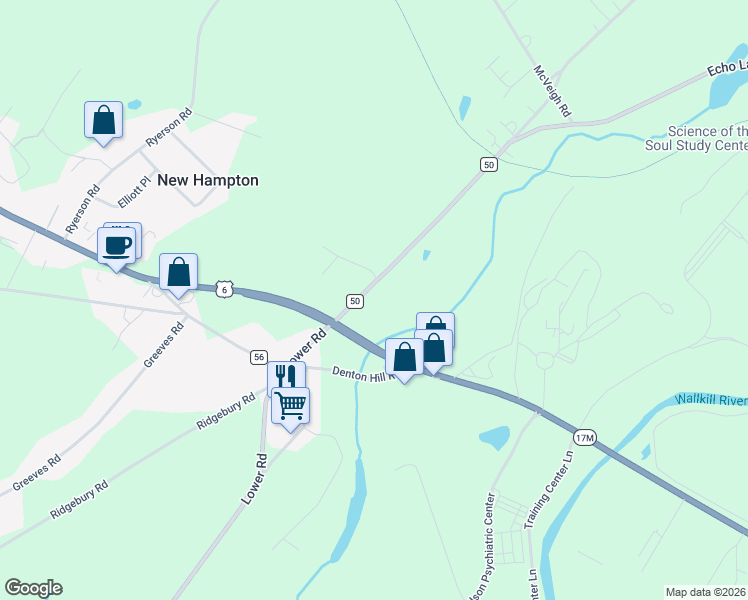 map of restaurants, bars, coffee shops, grocery stores, and more near 641 County Road 50 in New Hampton