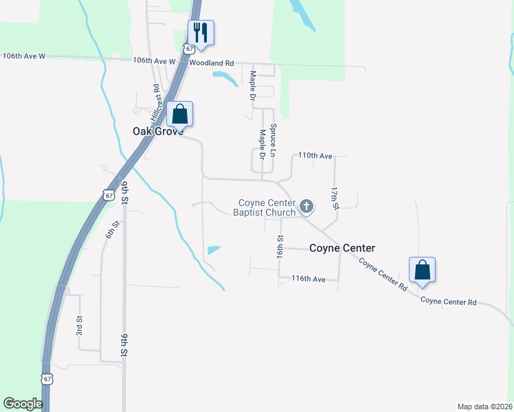 map of restaurants, bars, coffee shops, grocery stores, and more near 1520 Coyne Center Road in Milan
