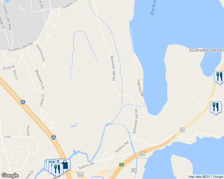 map of restaurants, bars, coffee shops, grocery stores, and more near 91 Brewster Hill Road in Brewster