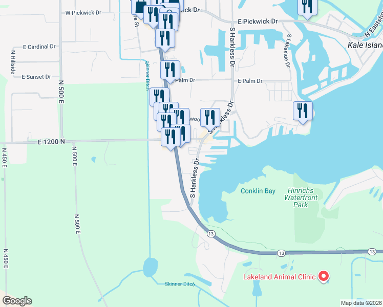 map of restaurants, bars, coffee shops, grocery stores, and more near B1 South Harkless Drive in Syracuse