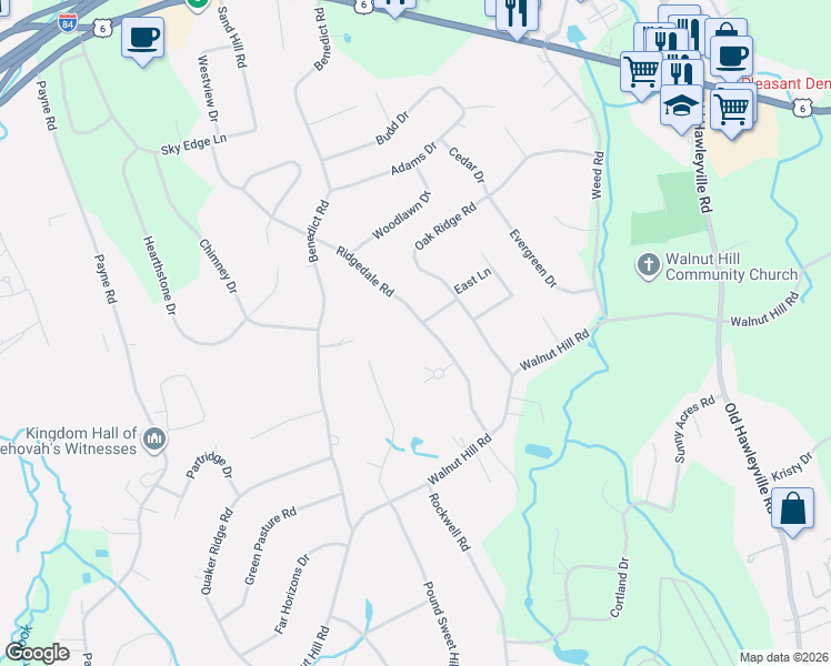 map of restaurants, bars, coffee shops, grocery stores, and more near 23 Ridgedale Road in Bethel