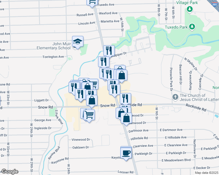 map of restaurants, bars, coffee shops, grocery stores, and more near 5690 Broadview Road in Parma