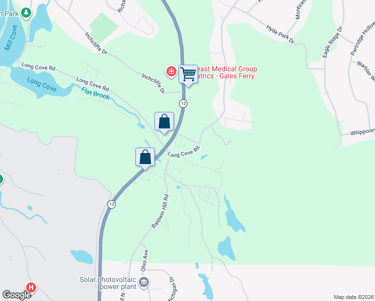 map of restaurants, bars, coffee shops, grocery stores, and more near 1010 Long Cove Road in Ledyard