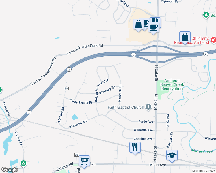 map of restaurants, bars, coffee shops, grocery stores, and more near 517 Golden Russett Boulevard in Amherst