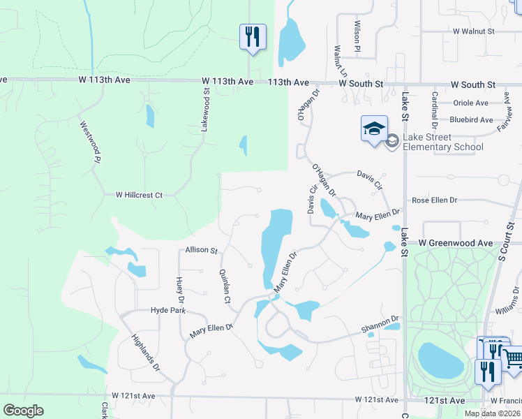 map of restaurants, bars, coffee shops, grocery stores, and more near 651 Quinlan Court in Crown Point