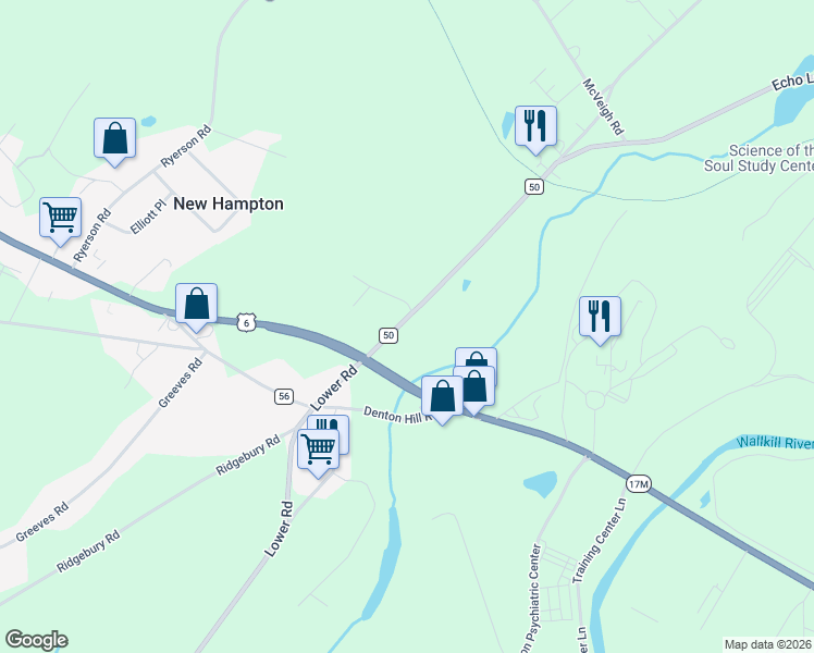 map of restaurants, bars, coffee shops, grocery stores, and more near 641 County Road 50 in New Hampton