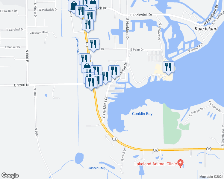 map of restaurants, bars, coffee shops, grocery stores, and more near 308 East South Kitson Lane in Syracuse