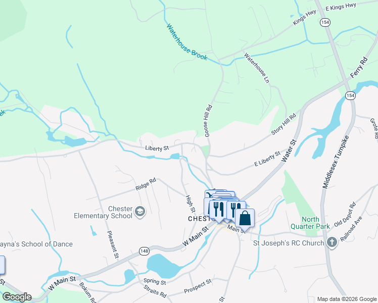 map of restaurants, bars, coffee shops, grocery stores, and more near 7 Liberty Street in Chester