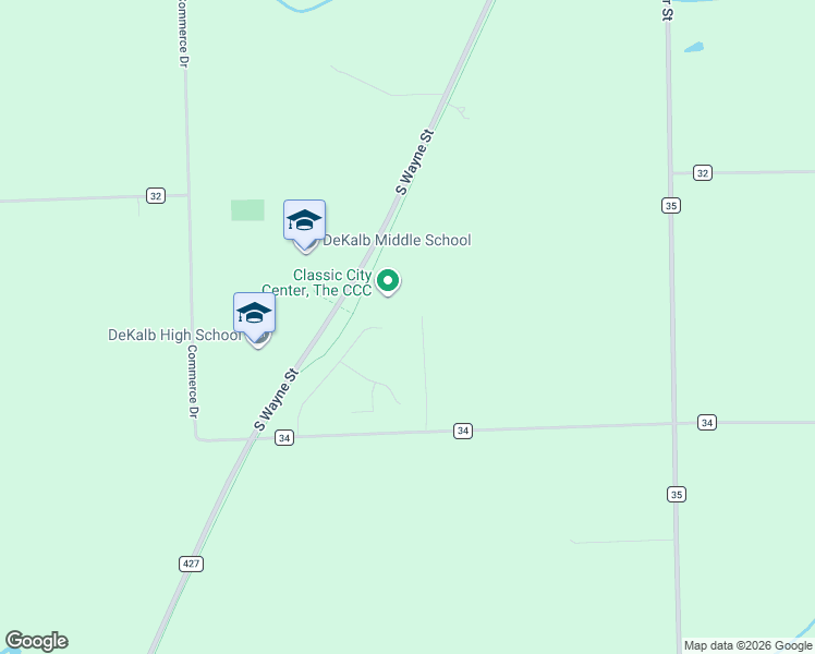 map of restaurants, bars, coffee shops, grocery stores, and more near 3399 County Road 34 in Waterloo