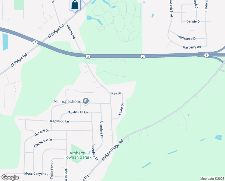 map of restaurants, bars, coffee shops, grocery stores, and more near 1250 Kay Drive in Lorain