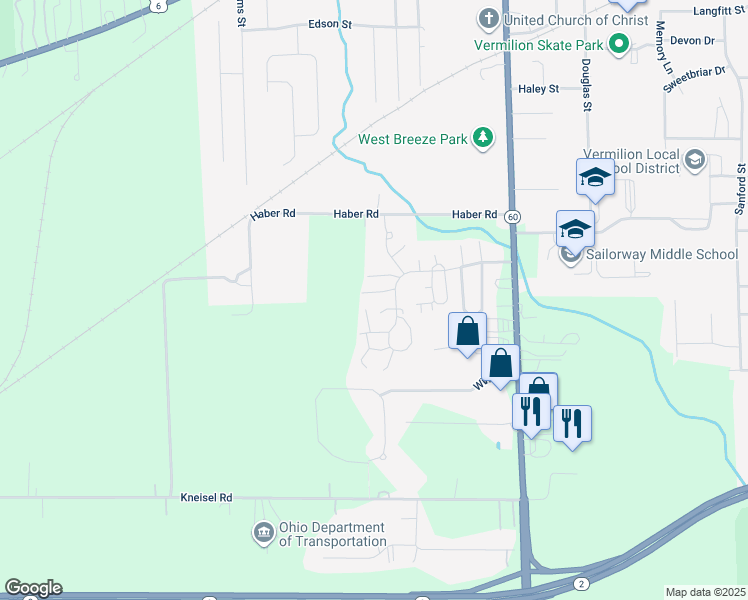 map of restaurants, bars, coffee shops, grocery stores, and more near 5003 Portside Drive in Vermilion