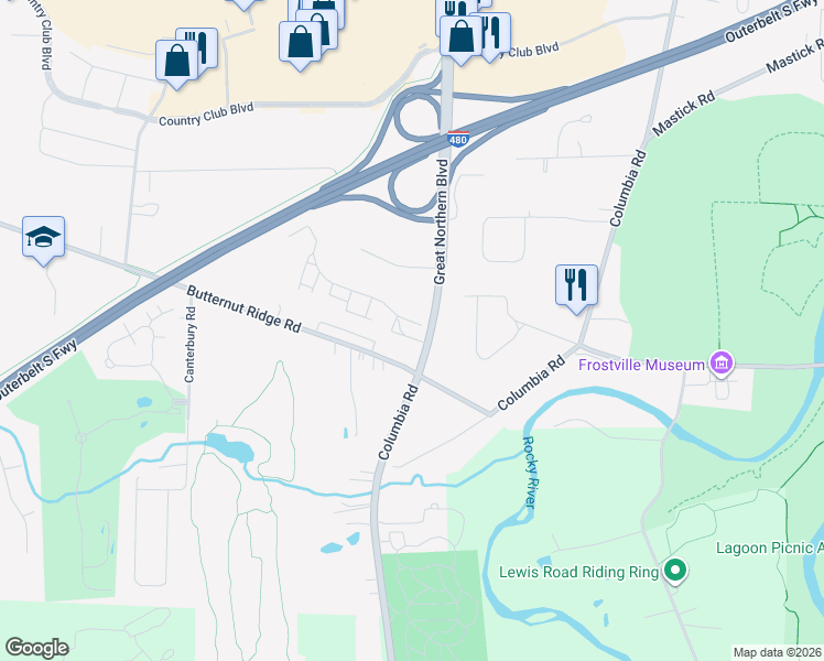 map of restaurants, bars, coffee shops, grocery stores, and more near 5790 Great Northern Boulevard in North Olmsted