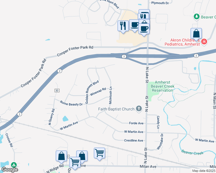 map of restaurants, bars, coffee shops, grocery stores, and more near 500 McIntosh Lane in Amherst