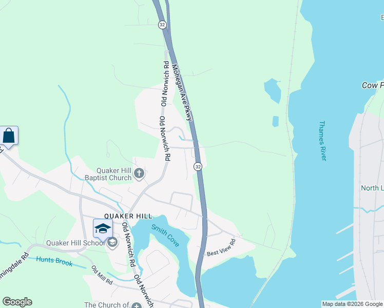 map of restaurants, bars, coffee shops, grocery stores, and more near 560 Mohegan Avenue Parkway in Waterford