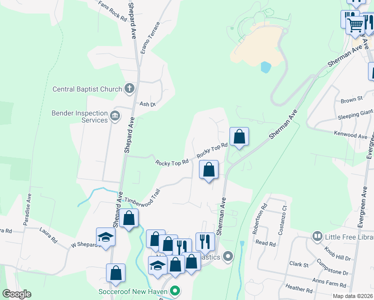 map of restaurants, bars, coffee shops, grocery stores, and more near 16 Rainbow Court in Hamden