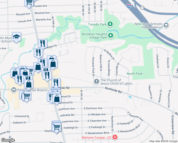 map of restaurants, bars, coffee shops, grocery stores, and more near 271 Long Ridge Drive in Seven Hills