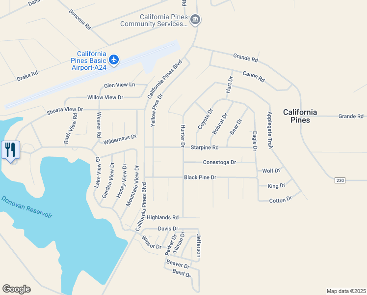 map of restaurants, bars, coffee shops, grocery stores, and more near Hunter Drive in Alturas