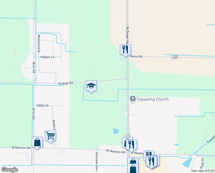 map of restaurants, bars, coffee shops, grocery stores, and more near 13141 Bishop Road in Bowling Green