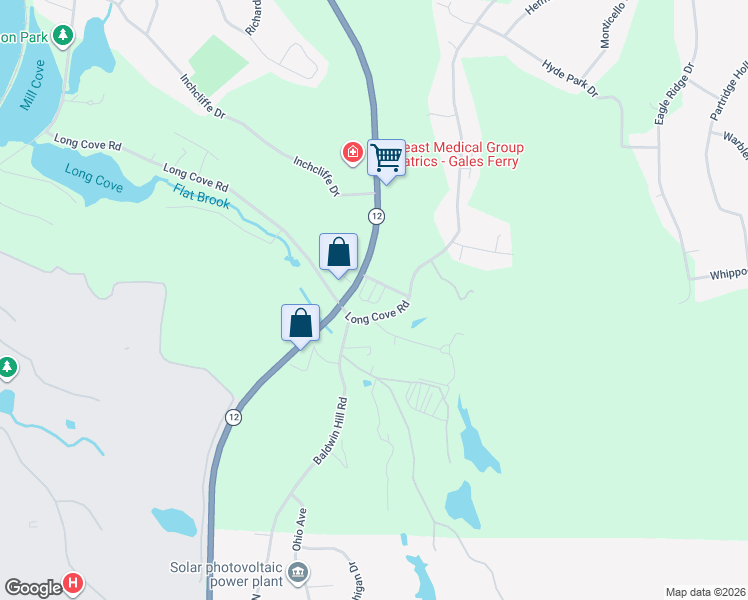 map of restaurants, bars, coffee shops, grocery stores, and more near 1010 Long Cove Road in Ledyard