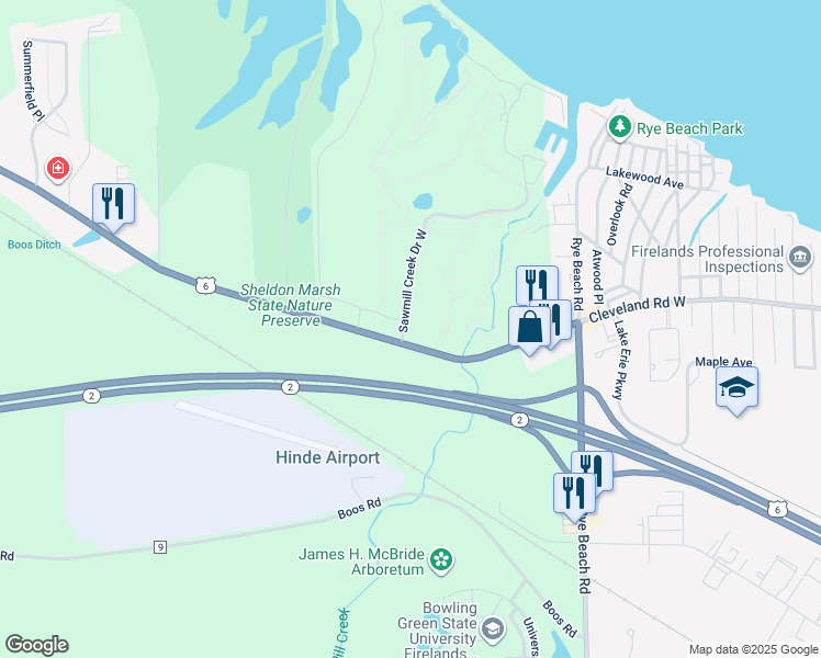 map of restaurants, bars, coffee shops, grocery stores, and more near 14 Sawmill Creek Drive West in Huron