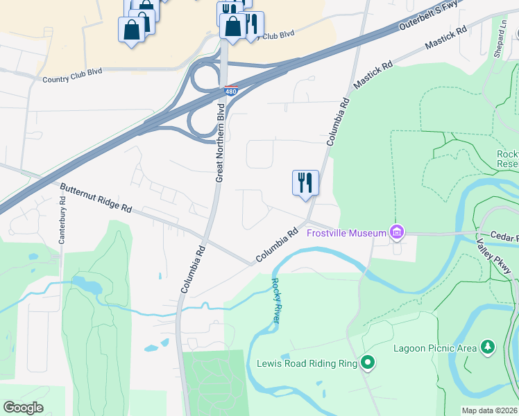 map of restaurants, bars, coffee shops, grocery stores, and more near 25001 Carey Lane in North Olmsted