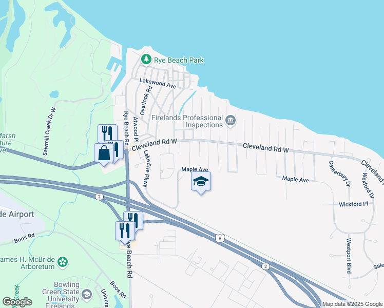 map of restaurants, bars, coffee shops, grocery stores, and more near 310 Buckeye Road in Huron