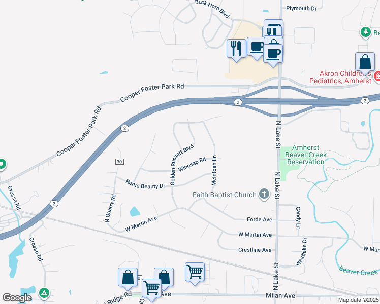 map of restaurants, bars, coffee shops, grocery stores, and more near 517 Golden Russett Boulevard in Amherst