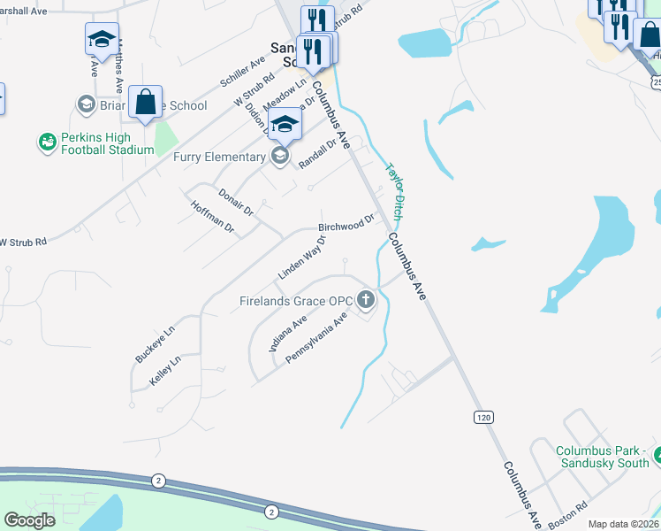 map of restaurants, bars, coffee shops, grocery stores, and more near 303 Michigan Avenue in Sandusky