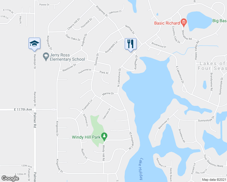 map of restaurants, bars, coffee shops, grocery stores, and more near 3500 Marine Drive in Crown Point