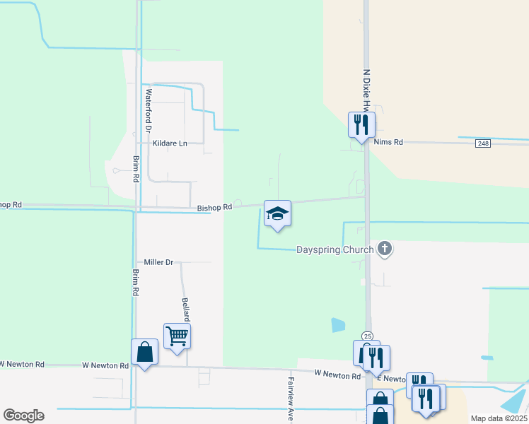 map of restaurants, bars, coffee shops, grocery stores, and more near 13331 Bishop Road in Bowling Green