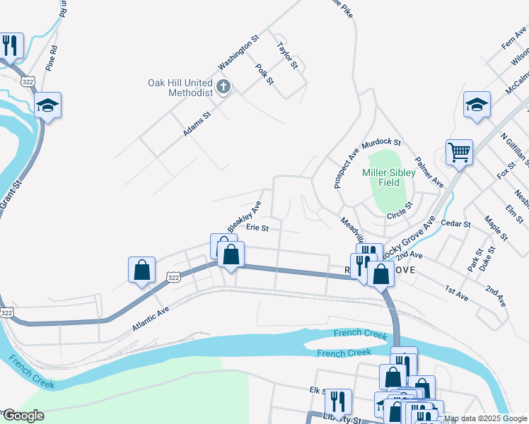 map of restaurants, bars, coffee shops, grocery stores, and more near 1 Seneca Street in Franklin